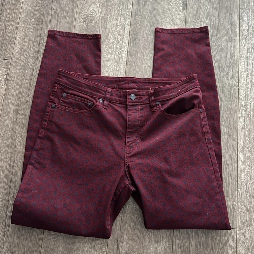 Tory Burch Denim Women 32” Red Agate Bern Patterned Jeans Mid Rise Skinny Floral